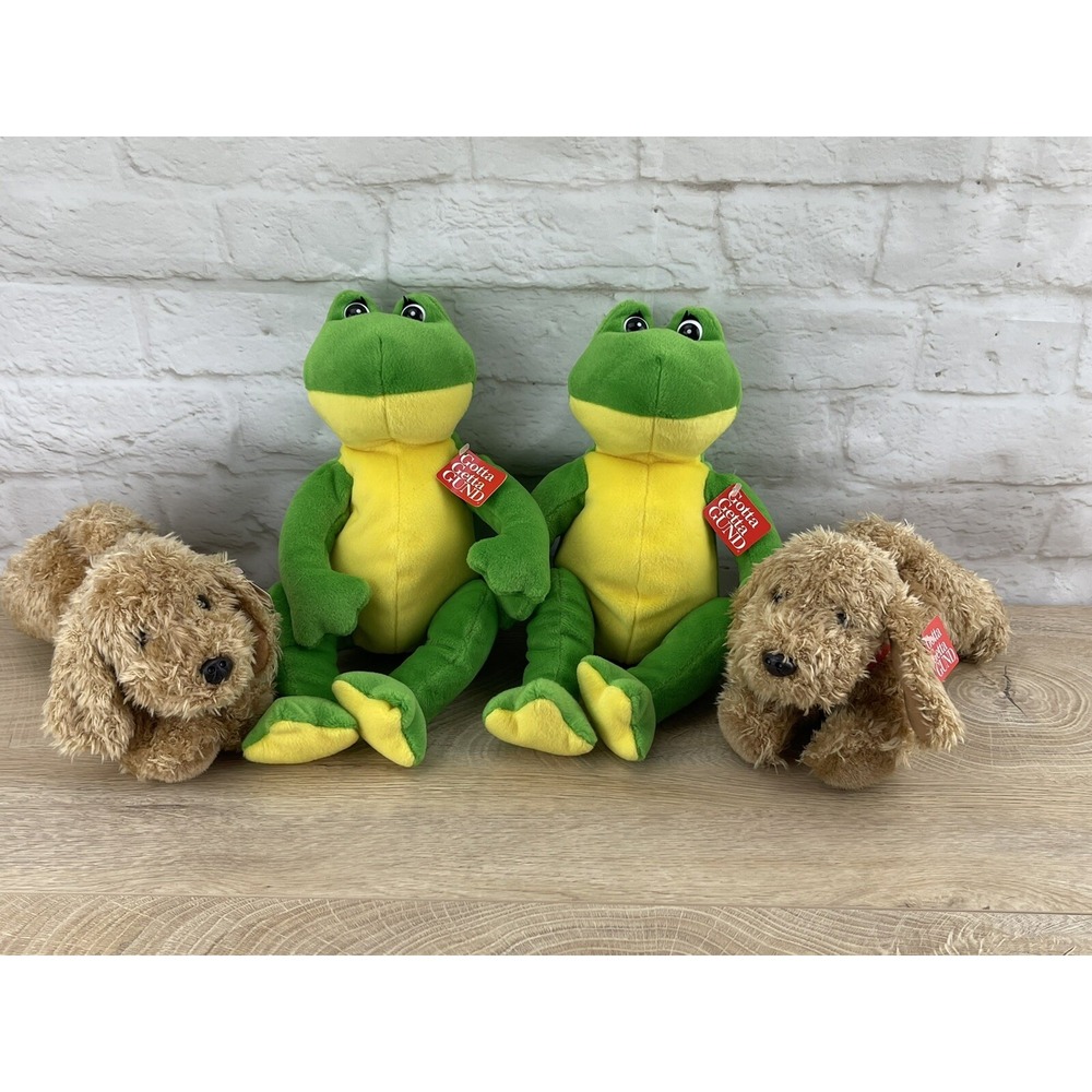 GUND LOT OF 4 Plush 13" Flash Frog & 9" Barry Puppy Dog #40812 Stuffed Animals
